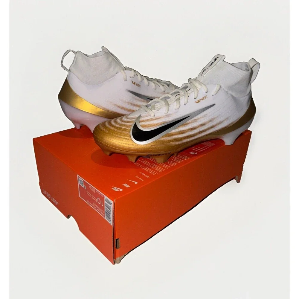 New Nike Zoom Air Vapor Pro 1 Football Cleats White/Black/Gold Mens US 10.5